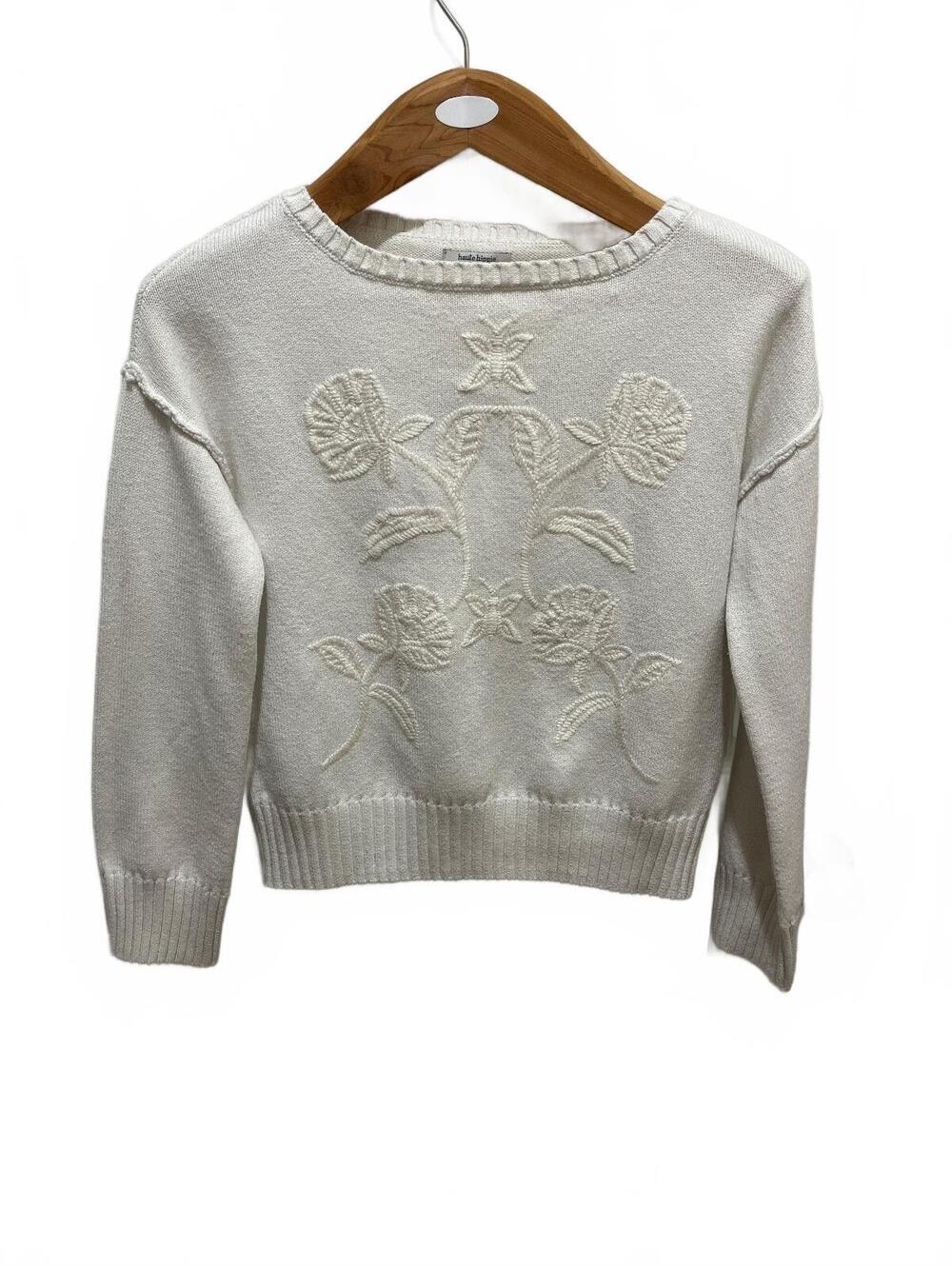 Haute Hippie White Embroidered Floral Sweater XS